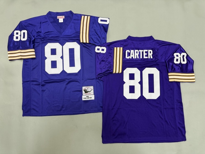 Men 2025 Minnesota Vikings #80 Carter purple Throwback Limited NFL Jersey style 001